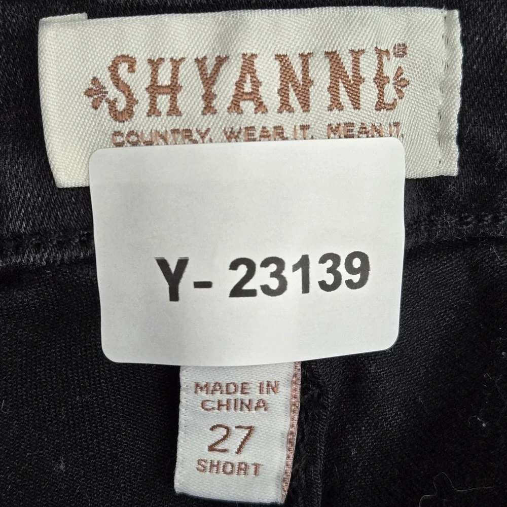Shyanne Women Jeans 27‎ SHORT Black Denim Flared Distressed Indie Sleaze Frayed